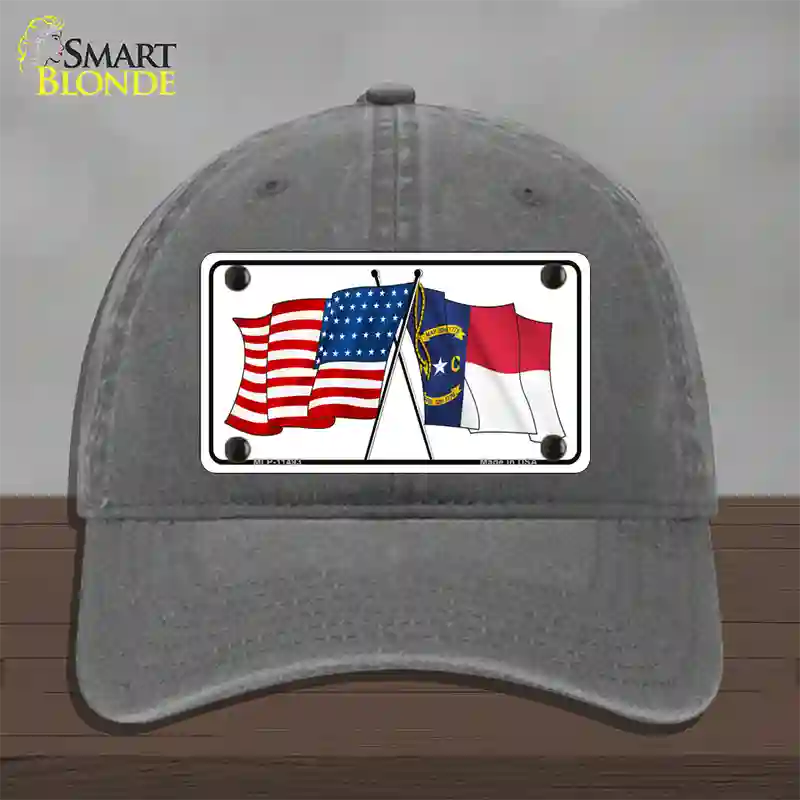 North Carolina Crossed US Flag Novelty License Plate Hat Unconstructed Cotton / Charcoal