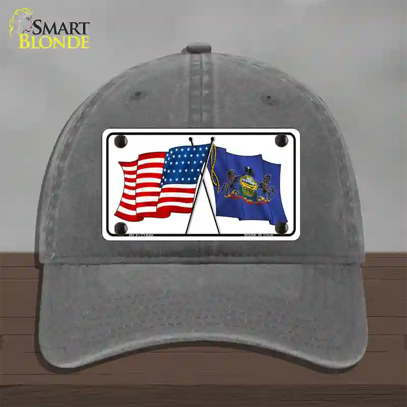 Pennsylvania Crossed US Flag Novelty License Plate Hat Unconstructed Cotton / Charcoal