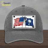 South Carolina Crossed US Flag Novelty License Plate Hat Unconstructed Cotton / Charcoal