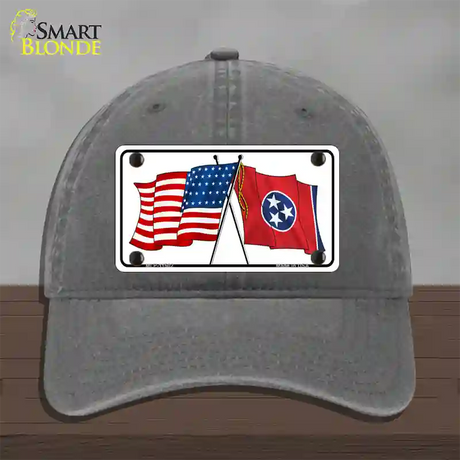 Tennessee Crossed US Flag Novelty License Plate Hat Unconstructed Cotton / Charcoal