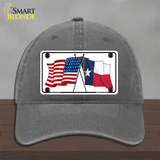 Texas Crossed US Flag Novelty License Plate Hat Unconstructed Cotton / Charcoal