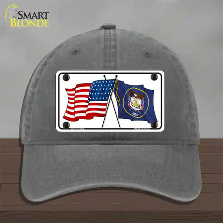 Utah Crossed US Flag Novelty License Plate Hat Unconstructed Cotton / Charcoal