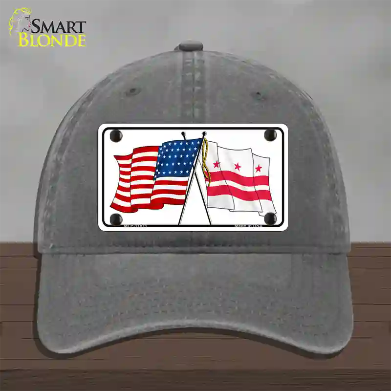 Washington DC Crossed US Flag Novelty License Plate Hat Unconstructed Cotton / Charcoal