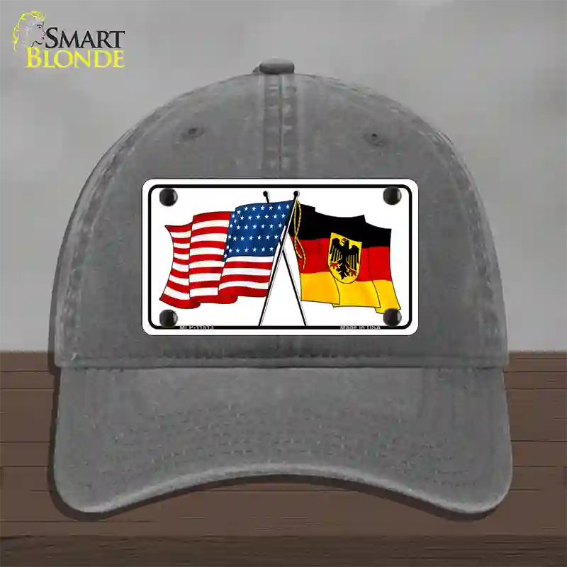 Germany Crossed US Flag Novelty License Plate Hat Unconstructed Cotton / Charcoal