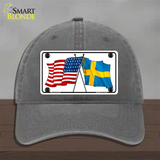 Sweden Crossed US Flag Novelty License Plate Hat Unconstructed Cotton / Charcoal