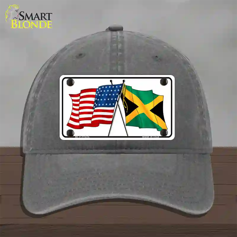 Jamaica Crossed US Flag Novelty License Plate Hat Unconstructed Cotton / Charcoal