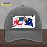 Australia Crossed US Flag Novelty License Plate Hat Unconstructed Cotton / Charcoal