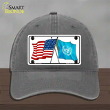 United Nation Crossed US Flag Novelty License Plate Hat Unconstructed Cotton / Charcoal