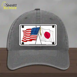 Japan Crossed US Flag Novelty License Plate Hat Unconstructed Cotton / Charcoal