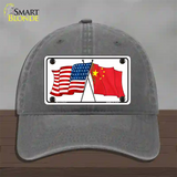 China Crossed US Flag Novelty License Plate Hat Unconstructed Cotton / Charcoal