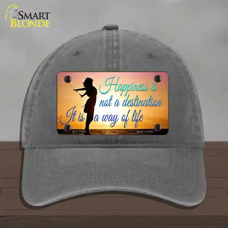 Happiness Way Of Life Sunset Novelty License Plate Hat Unconstructed Cotton / Charcoal