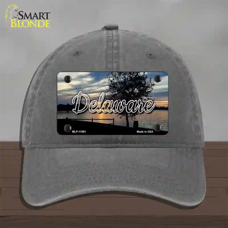 Delaware River Sunset State Novelty License Plate Hat Unconstructed Cotton / Charcoal