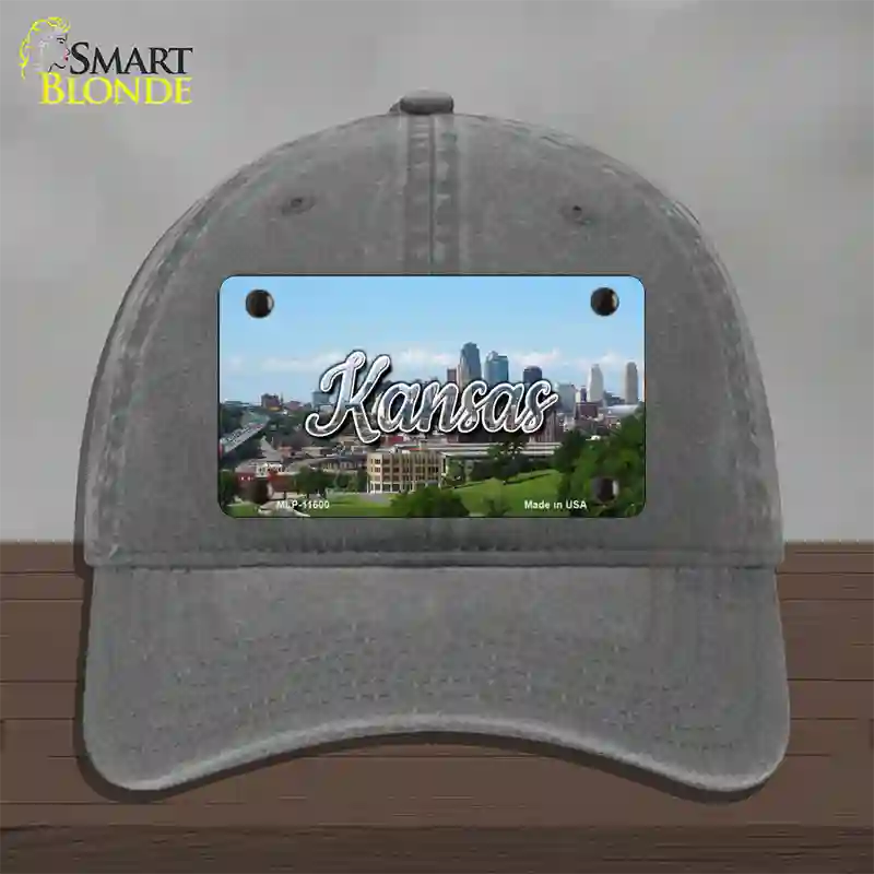 Kansas Downtown Skyline State Novelty License Plate Hat Unconstructed Cotton / Charcoal