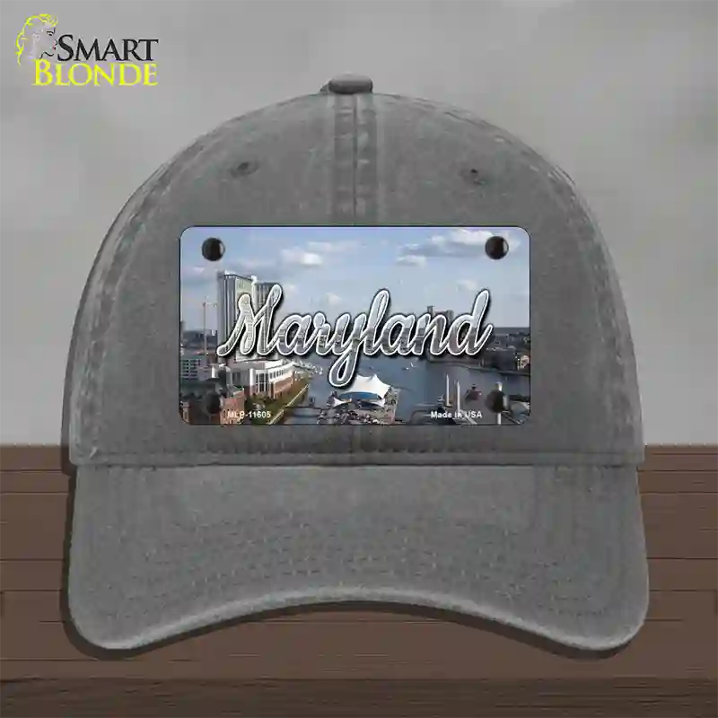 Maryland River Skyline State Novelty License Plate Hat Unconstructed Cotton / Charcoal