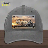 Michigan City Sunset State Novelty License Plate Hat Unconstructed Cotton / Charcoal