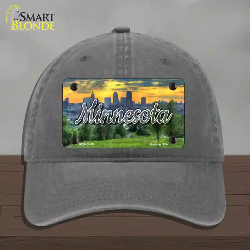 Minnesota City Skyline Sunset State Novelty License Plate Hat Unconstructed Cotton / Charcoal