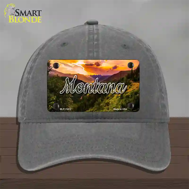 Montana Forest Sunset State Novelty License Plate Hat Unconstructed Cotton / Charcoal