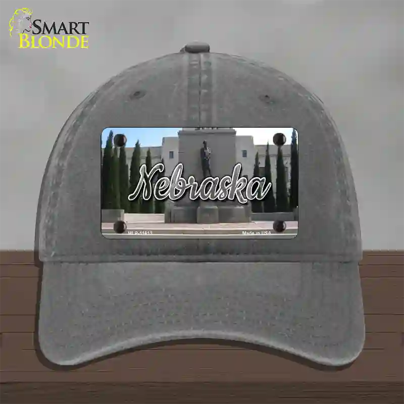 Nebraska Capital Building State Novelty License Plate Hat Unconstructed Cotton / Charcoal