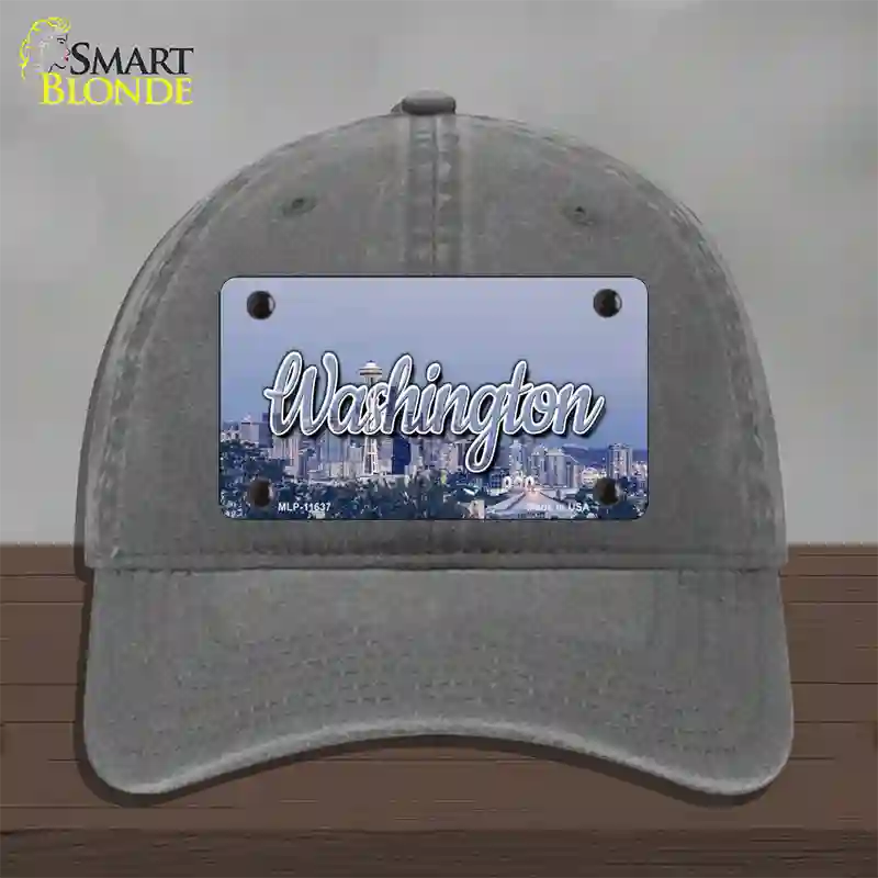 Washington Space Needle State Novelty License Plate Hat Unconstructed Cotton / Charcoal