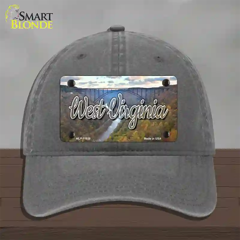 West Virginia River Bridge State Novelty License Plate Hat Unconstructed Cotton / Charcoal