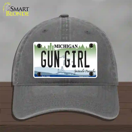 Gun Girl Michigan Novelty License Plate Hat Unconstructed Cotton / Charcoal