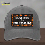 Real Men Ride Motorcycles Novelty License Plate Hat Unconstructed Cotton / Charcoal