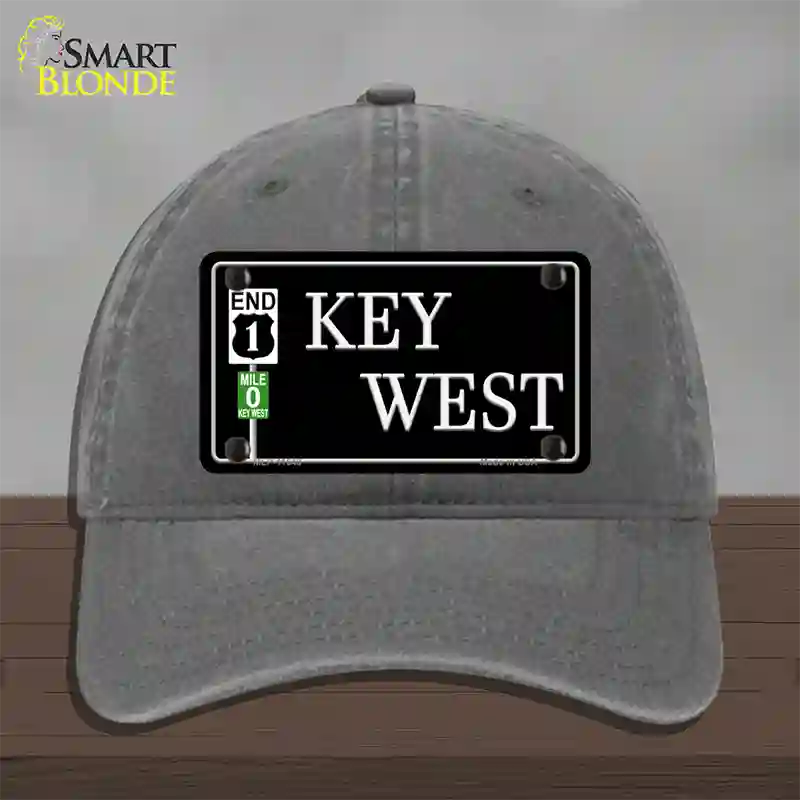 Key West Highway Sign Novelty License Plate Hat Unconstructed Cotton / Charcoal