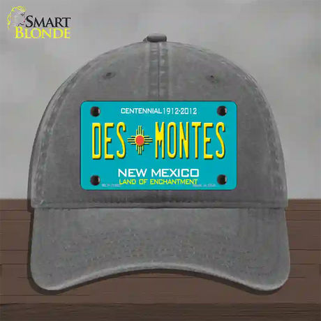 Des Montes Teal New Mexico Novelty License Plate Hat Unconstructed Cotton / Charcoal