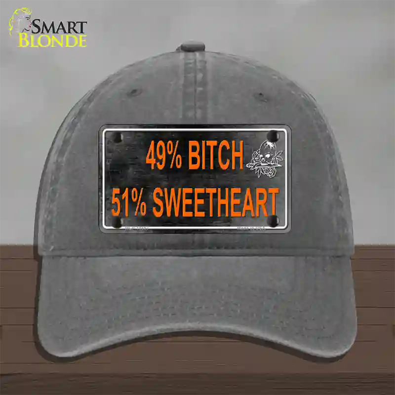 49 Percent Bitch 51 Percent Sweet Novelty License Plate Hat Unconstructed Cotton / Charcoal