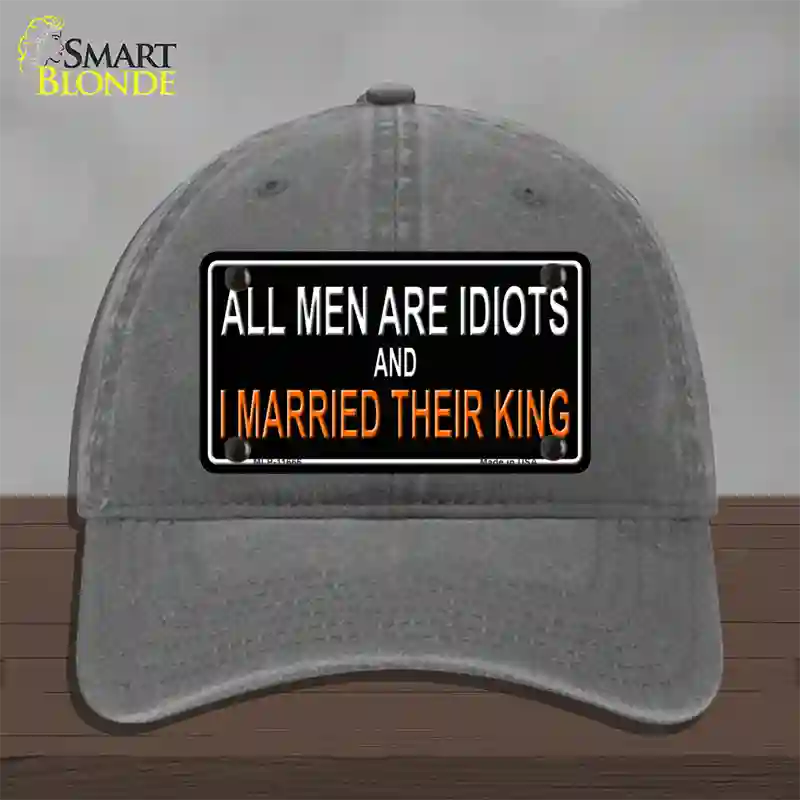 All Men Are Idiots Novelty License Plate Hat Unconstructed Cotton / Charcoal