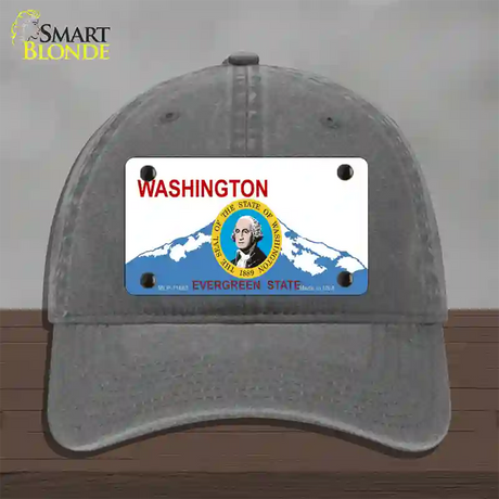 Washington Seal And State Novelty License Plate Hat Unconstructed Cotton / Charcoal