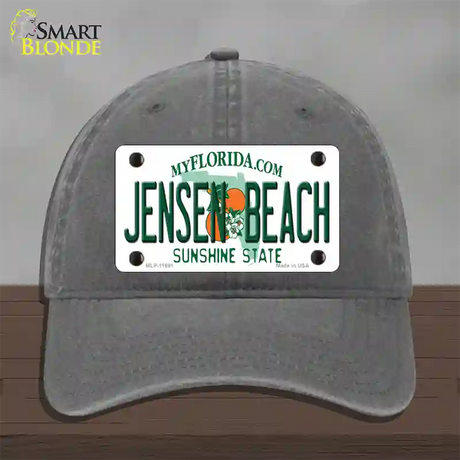 Jensen Beach Florida Novelty License Plate Hat Unconstructed Cotton / Charcoal