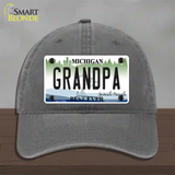 Grandpa Michigan Novelty License Plate Hat Unconstructed Cotton / Charcoal