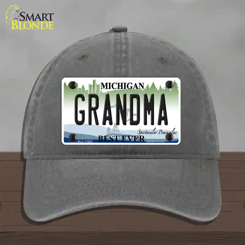 Grandma Michigan Novelty License Plate Hat Unconstructed Cotton / Charcoal