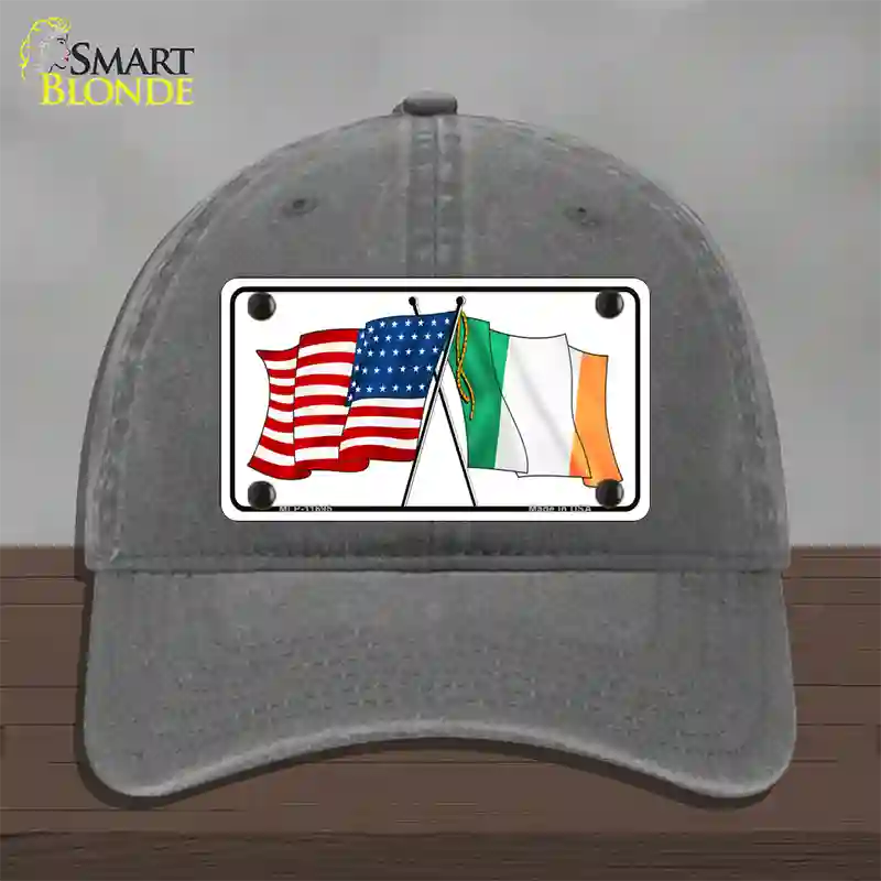 Ireland USA Crossed Flag Novelty License Plate Hat Unconstructed Cotton / Charcoal