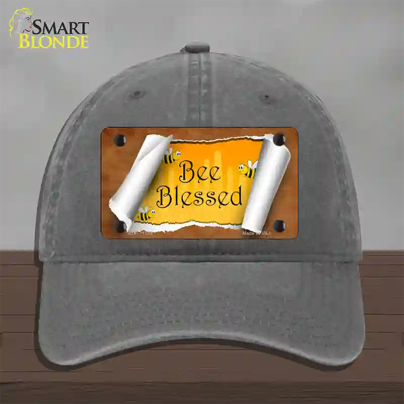 Bee Blessed Scroll Novelty License Plate Hat Unconstructed Cotton / Charcoal