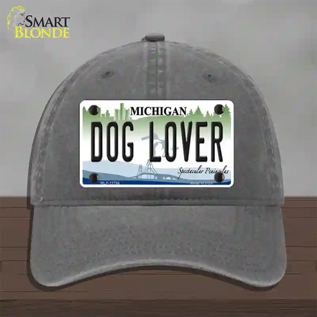 Michigan Dog Lover Novelty License Plate Hat Unconstructed Cotton / Charcoal