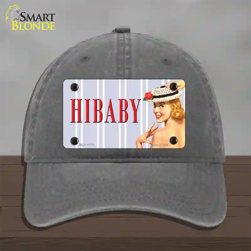 Hi Baby Vintage Pinup Novelty License Plate Hat Unconstructed Cotton / Charcoal