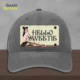 Hello Sweetie Vintage Pinup Novelty License Plate Hat Unconstructed Cotton / Charcoal