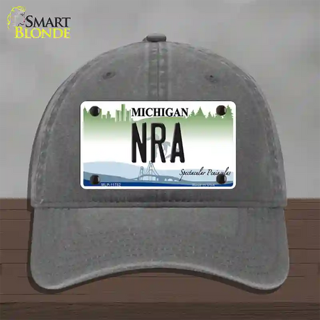 NRA Michigan Novelty License Plate Hat Unconstructed Cotton / Charcoal