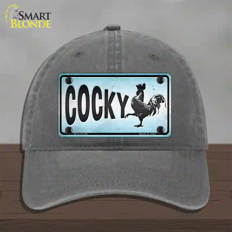 Cocky Chicken Novelty License Plate Hat Unconstructed Cotton / Charcoal