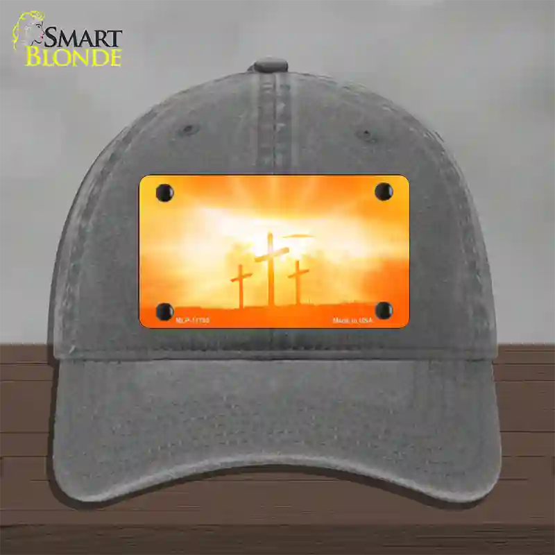 Crosses in the Sun Orange Novelty License Plate Hat Unconstructed Cotton / Charcoal