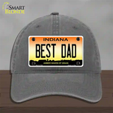 Best Dad Indiana Novelty License Plate Hat Unconstructed Cotton / Charcoal