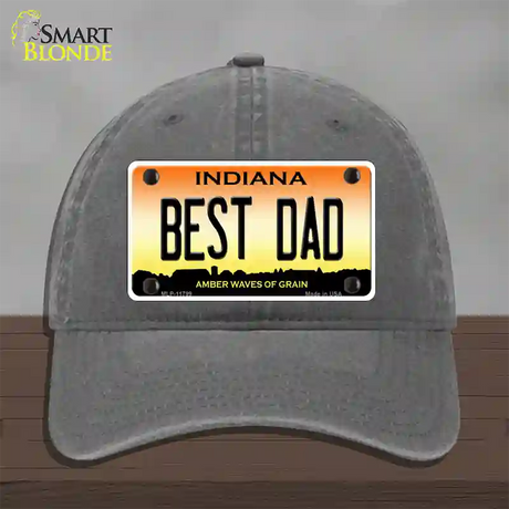 Best Dad Indiana Novelty License Plate Hat Unconstructed Cotton / Charcoal