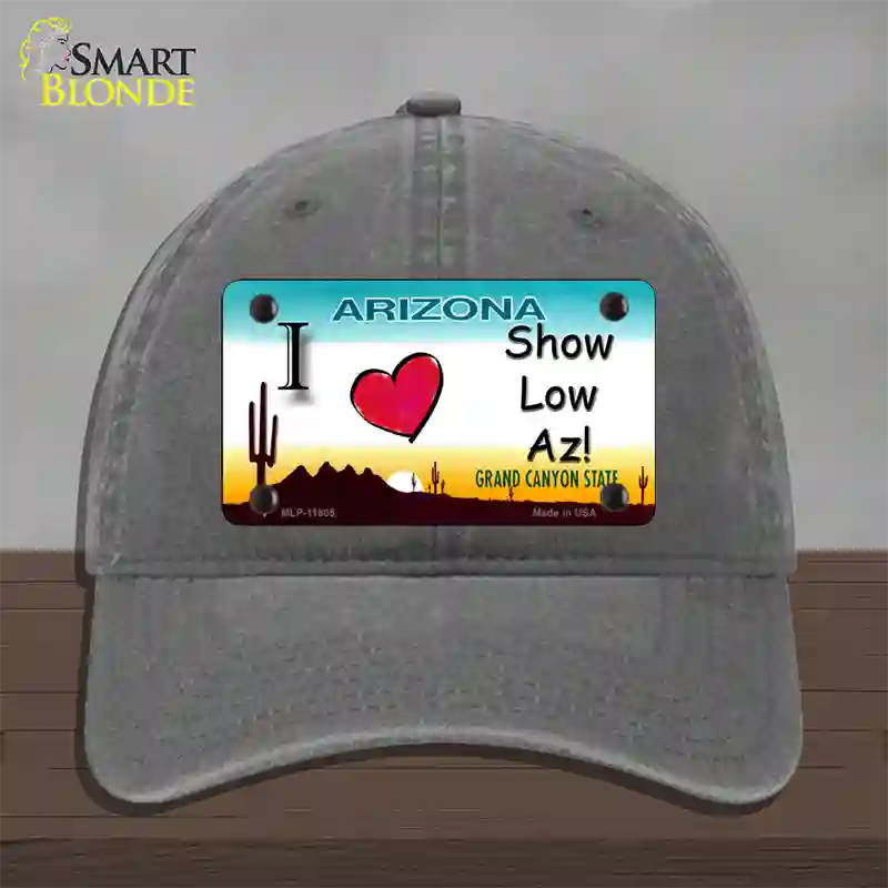 I Love Show Low AZ Novelty License Plate Hat Unconstructed Cotton / Charcoal