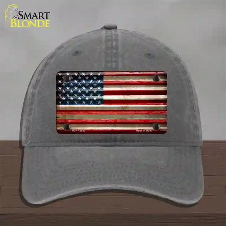 American Flag Corrugated Novelty License Plate Hat Unconstructed Cotton / Charcoal