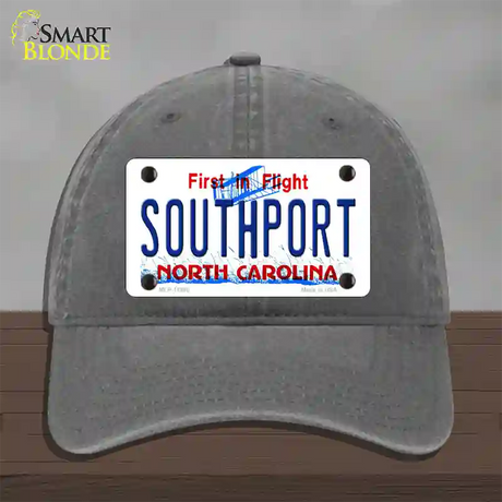 Southport North Carolina Novelty License Plate Hat Unconstructed Cotton / Charcoal