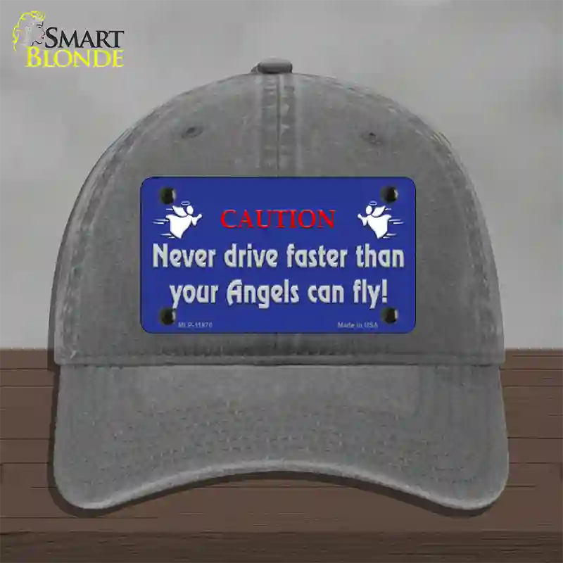 Never Drive Faster Than Angels Novelty License Plate Hat Unconstructed Cotton / Charcoal