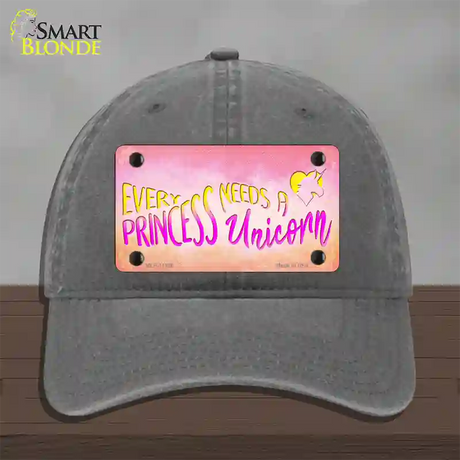 Princess and Unicorn Novelty License Plate Hat Unconstructed Cotton / Charcoal