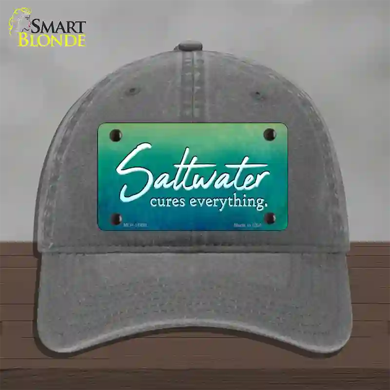 Saltwater Cures Everything Novelty License Plate Hat Unconstructed Cotton / Charcoal